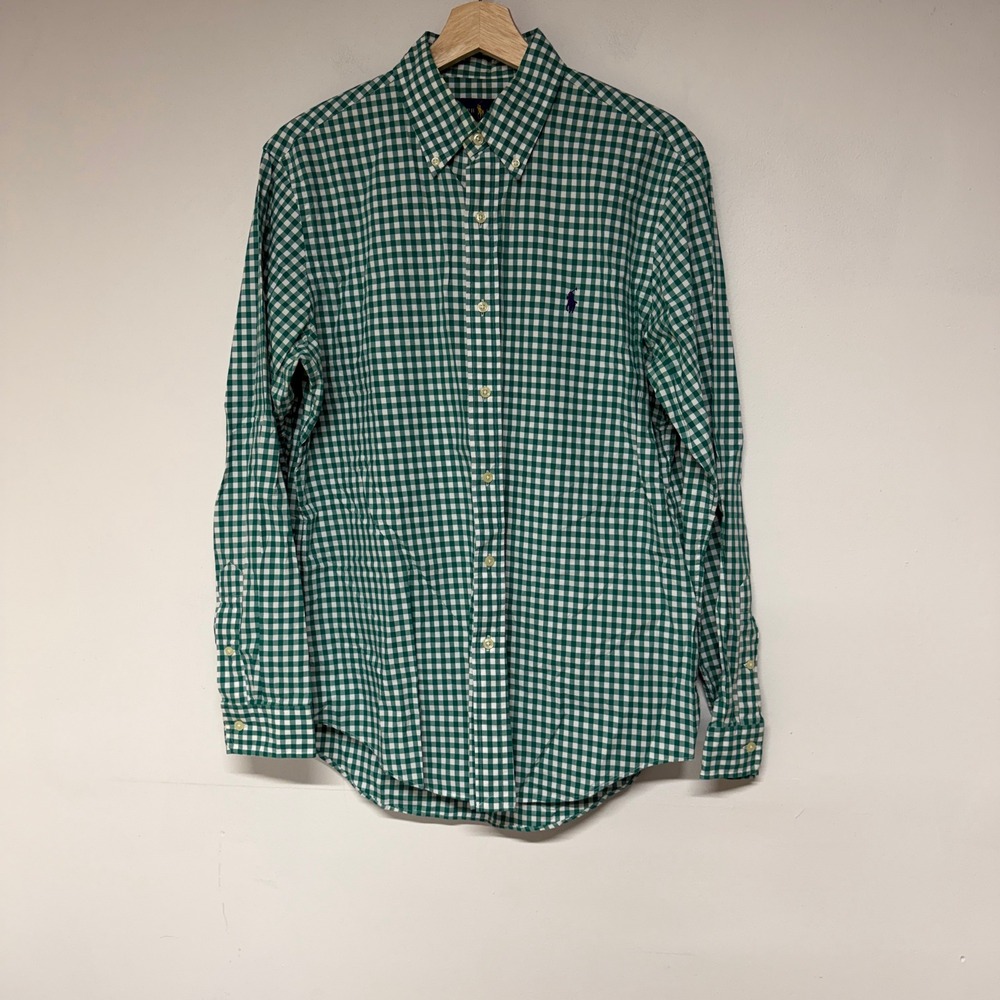 Ralph Lauren Mens Size M Classic Green Gingham Button Down Shirt Long Sleeve